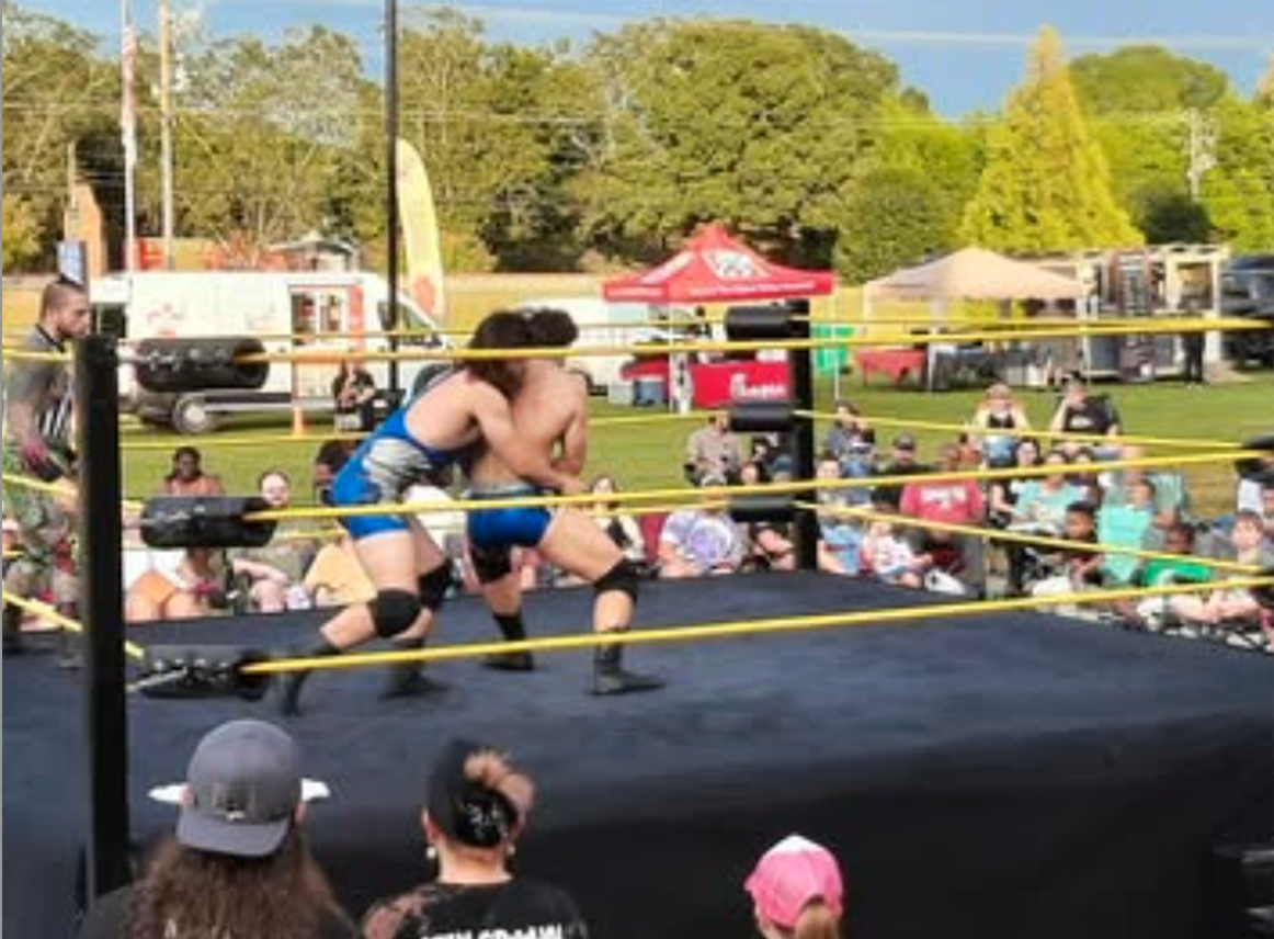 Rumble in the Grove pro wrestling on the lawn