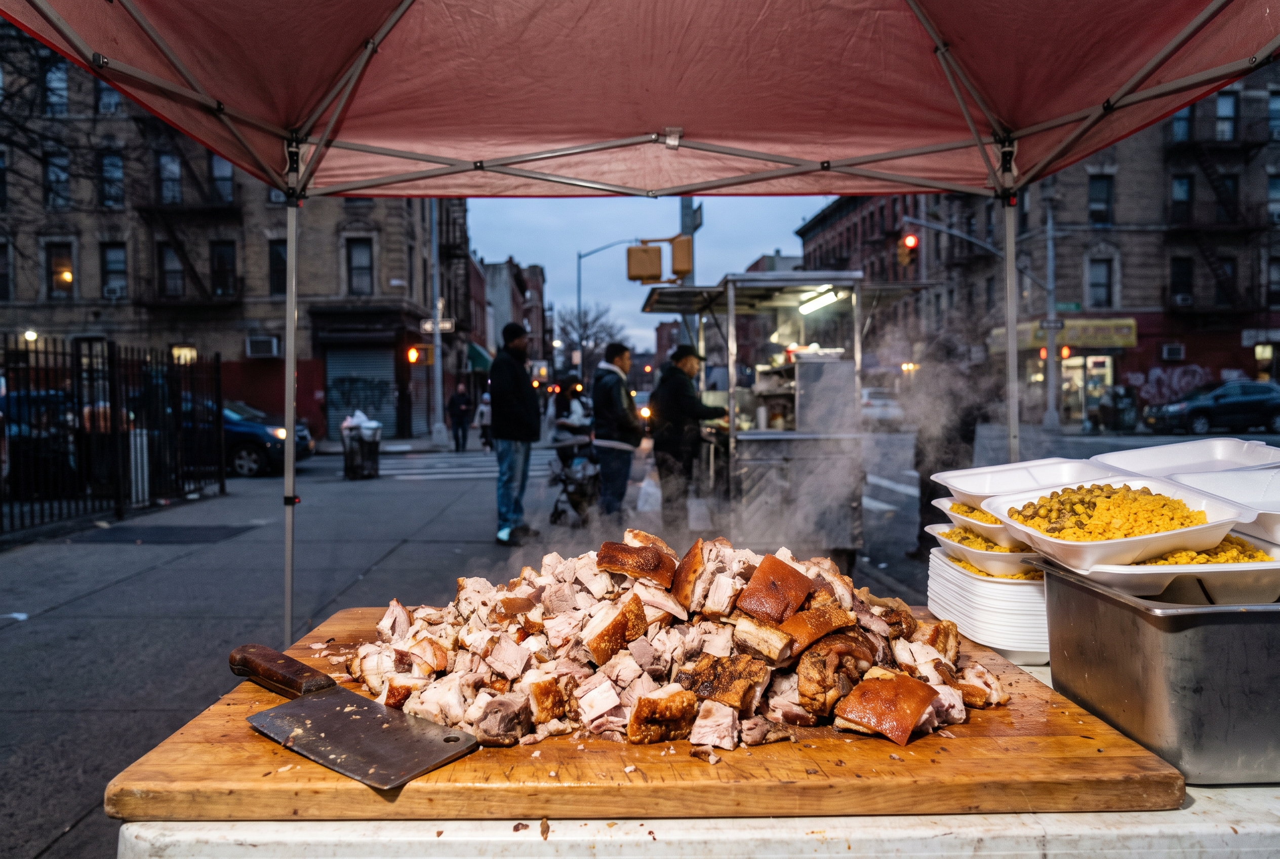 Chopped pernil with crispy skin on a cutting board