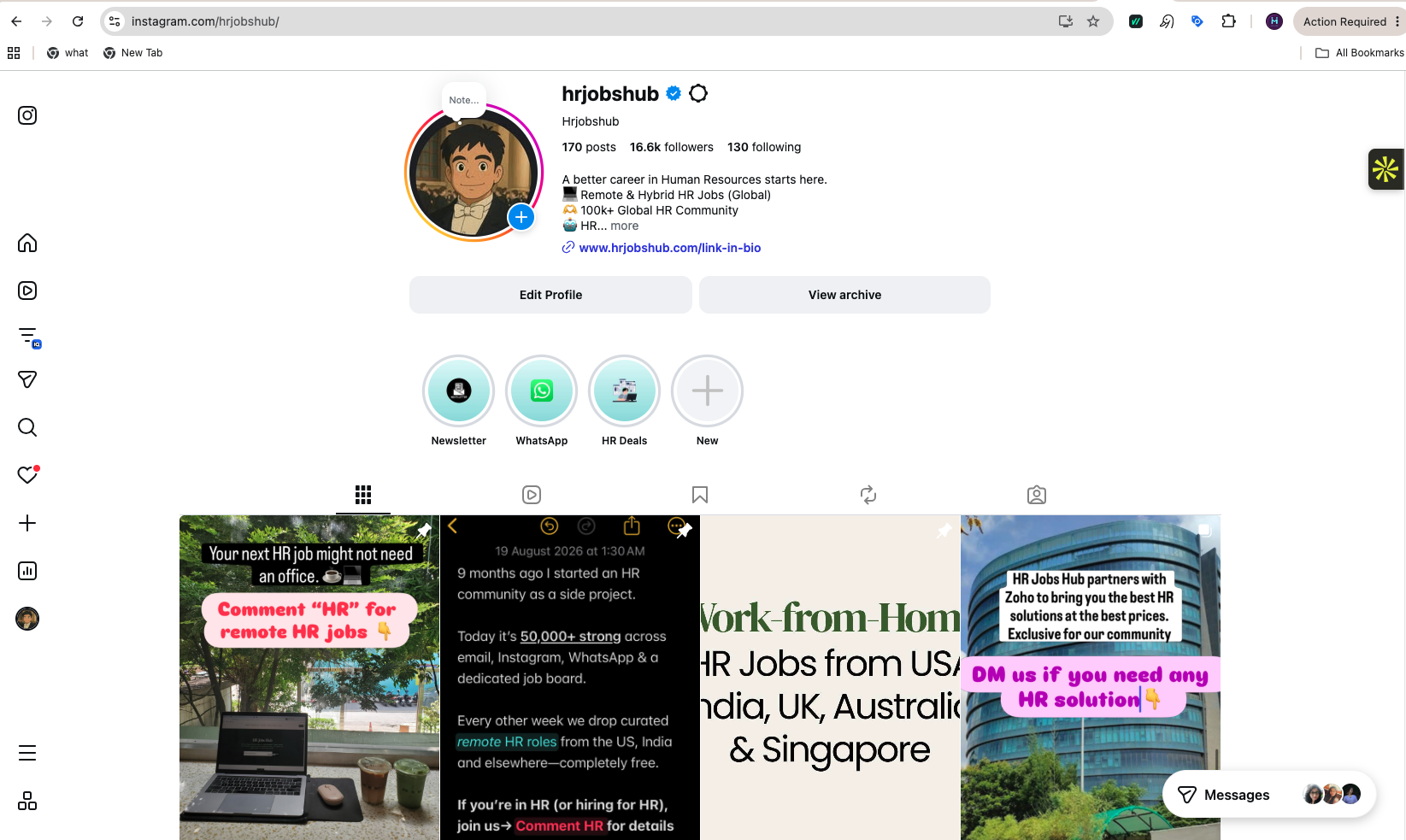 HR Jobs Hub Instagram — @hrjobshub, 16,600 followers