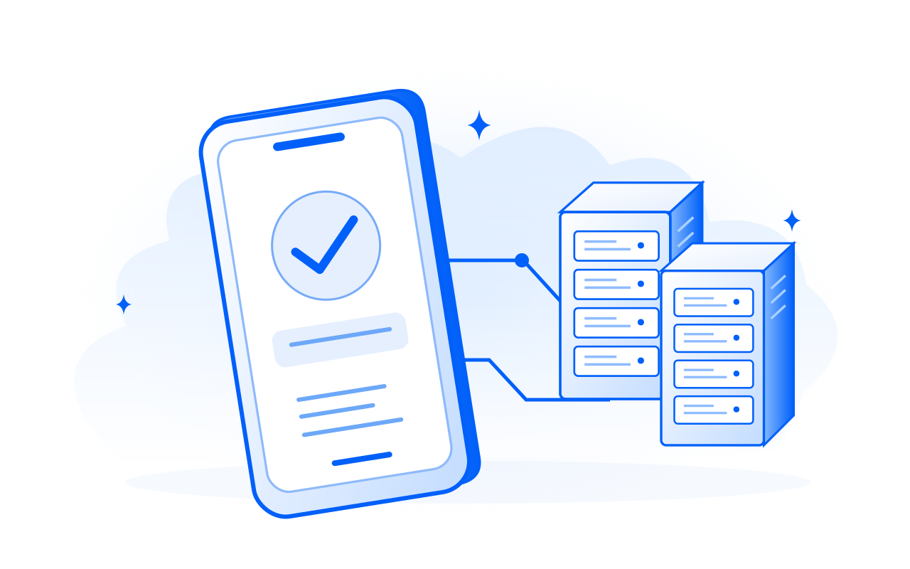 Conceptual illustration of a phone connected to server infrastructure.