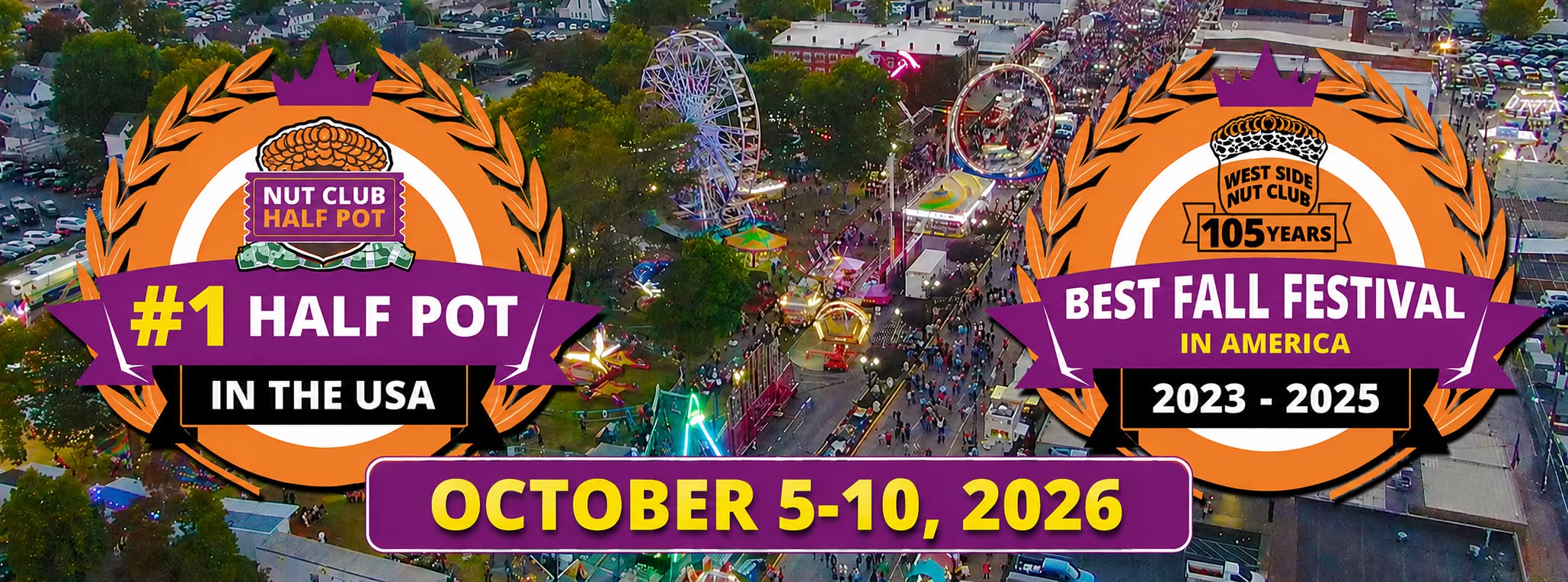 West Side Nut Club Fall Festival 2026 poster, Oct. 5–10 on Franklin Street in Evansville