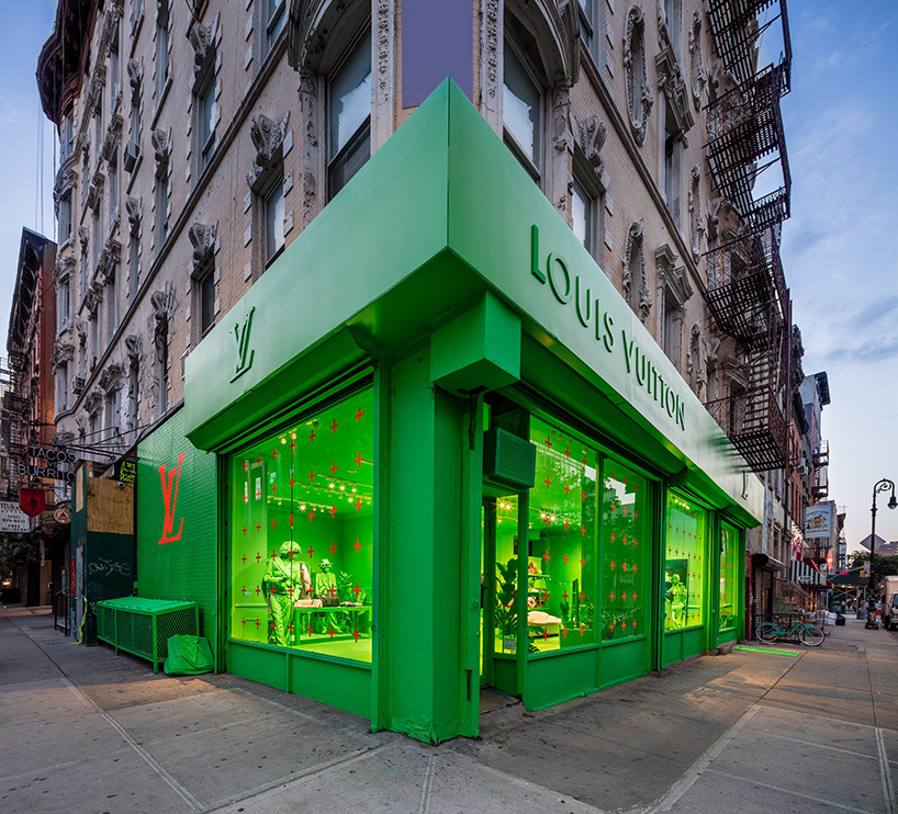 A bright green Louis Vuitton store in NYC