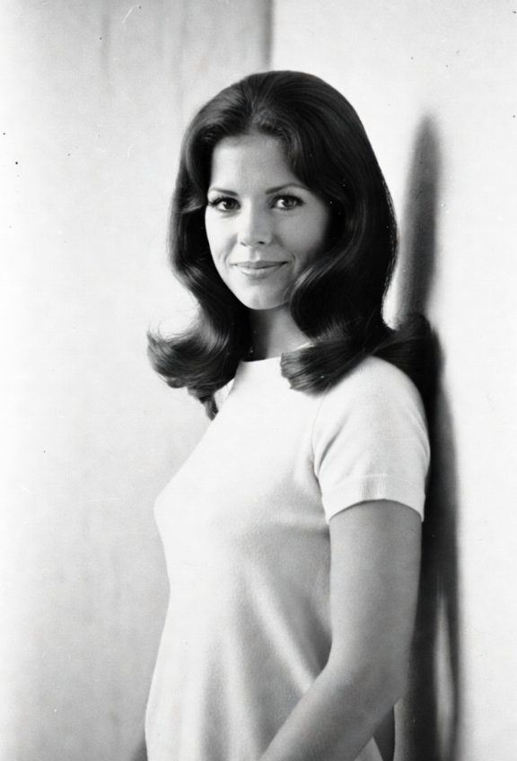 Classic 1971 glamour portrait with soft light and a confident, natural pose