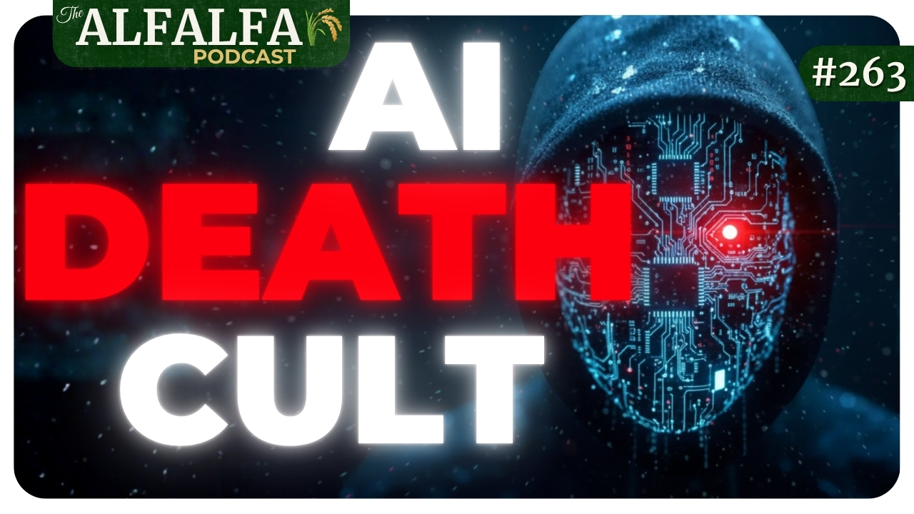 Alfalfa Podcast header image for episode on AI death cults, trading meltdowns, and burnout.