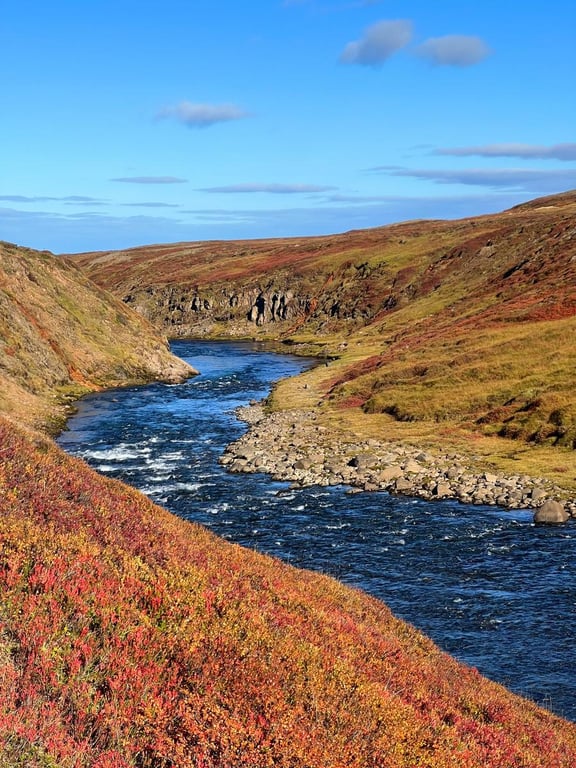 River cutting through an autumn landscape in northern Iceland