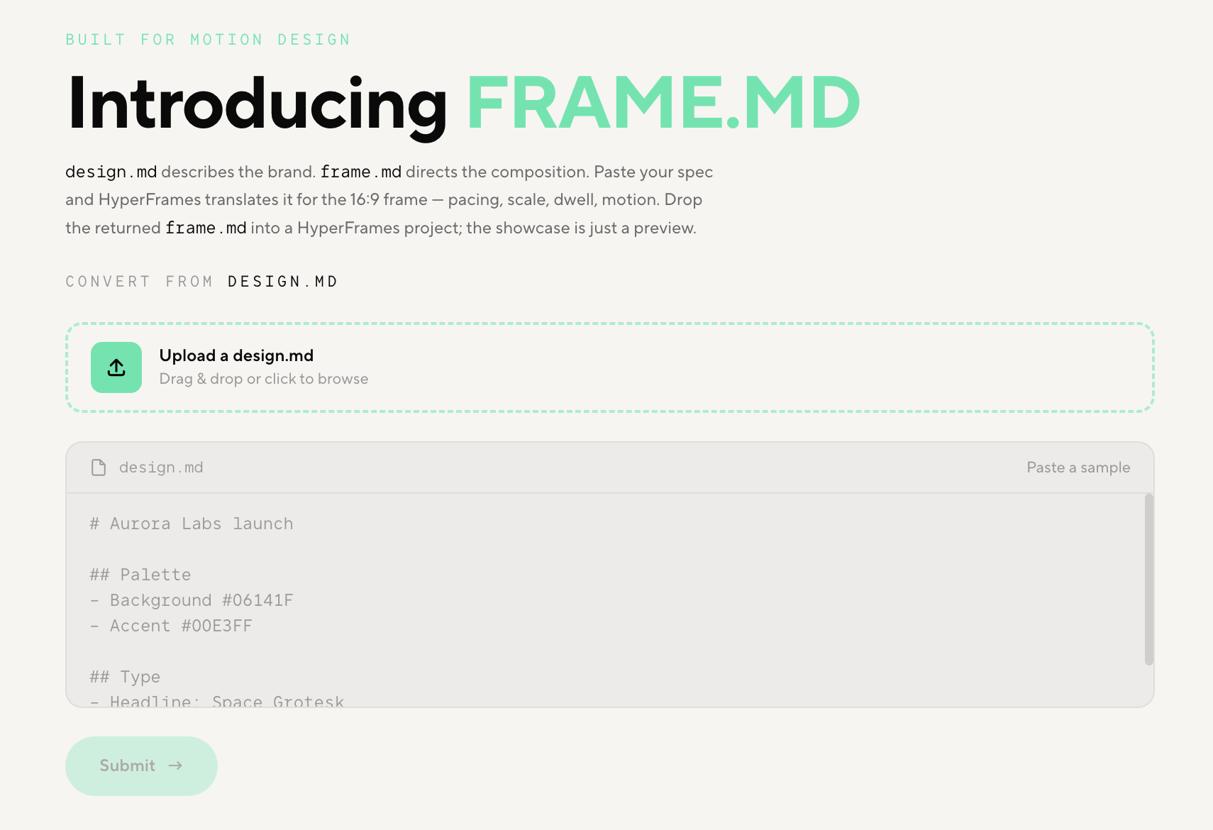 The HyperFrames design agent creating a visual look for a project