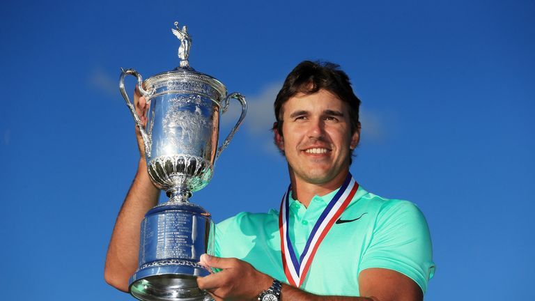 Brooks Koepka celebrates his first major victory at the 2017 U.S. Open at Erin Hills