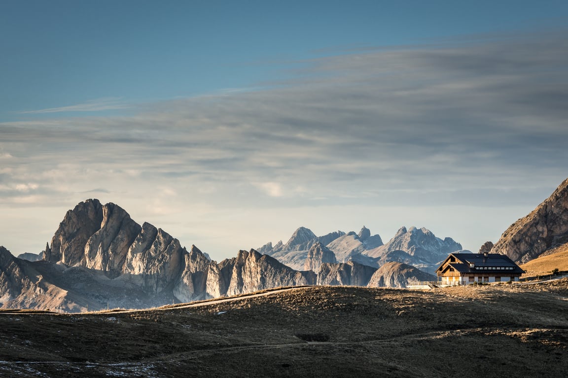 Aman Rosa Alpina beneath the jagged Dolomites