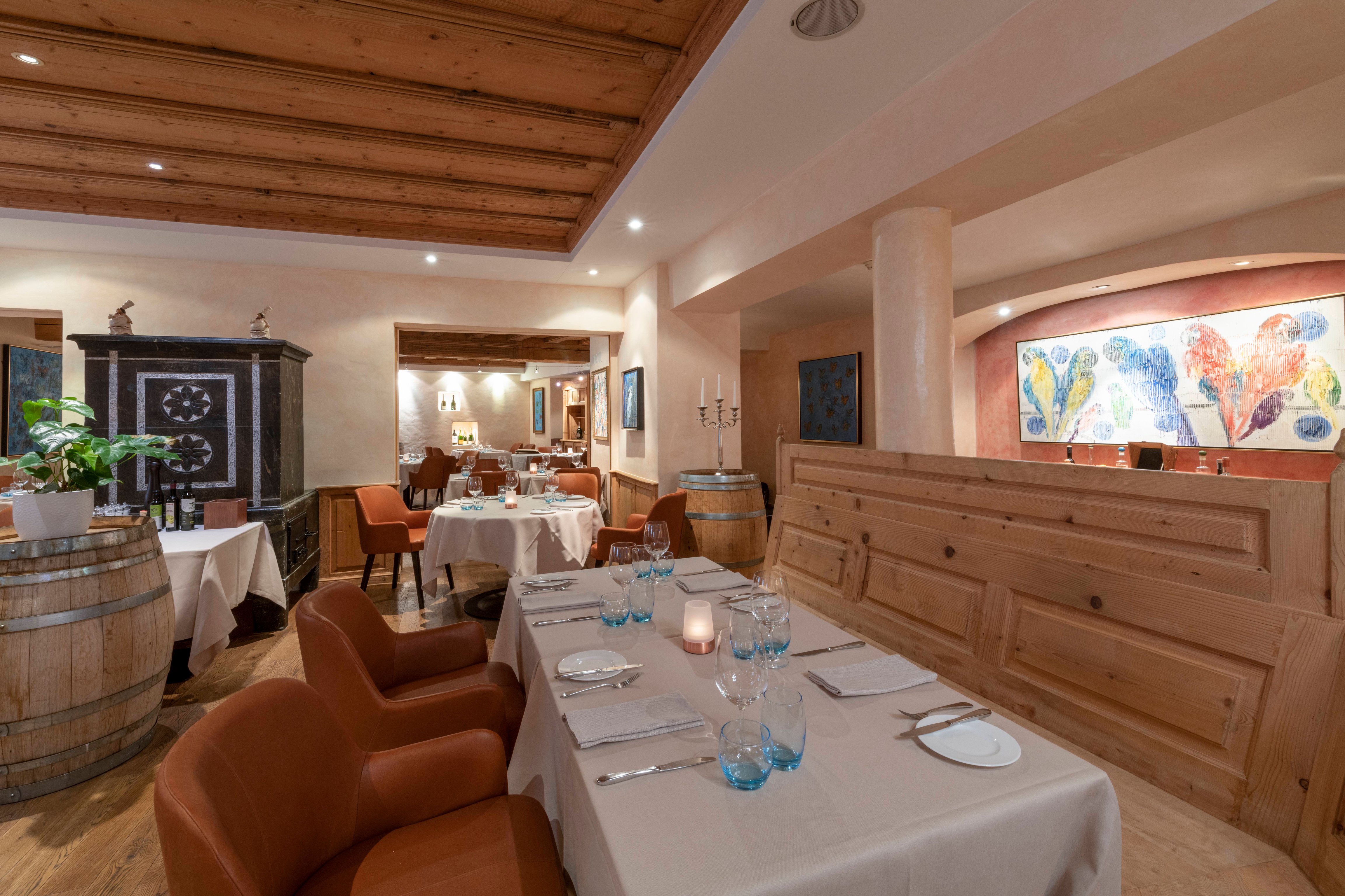 Dining tables and wood paneling in MONO Restaurant