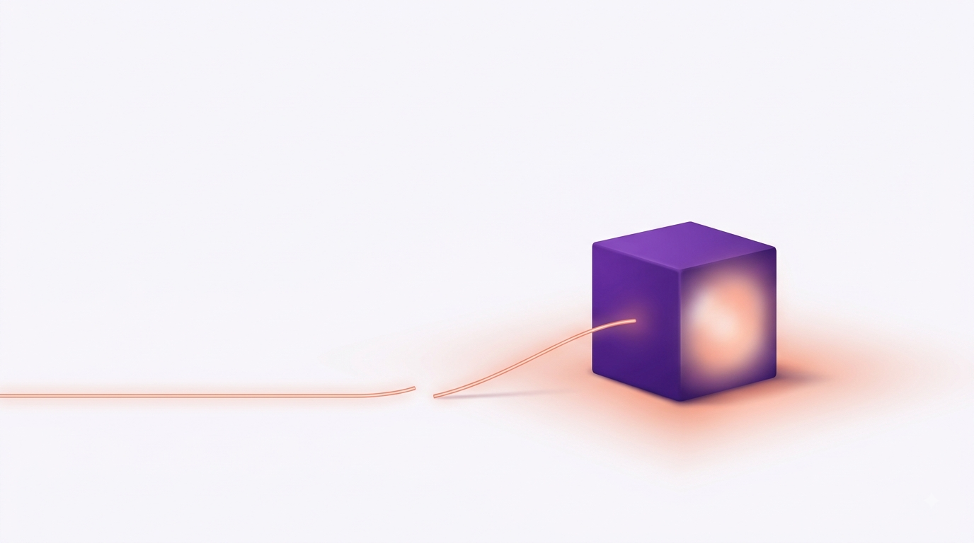 Ilustracion: un cubo violeta con el hilo de conexion cortado
