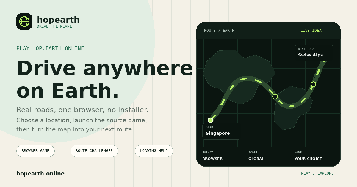 hop.earth browser driving simulator