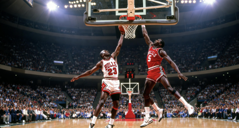 Michael Jordan and Dominique Wilkins in 1988 slam dunk contest