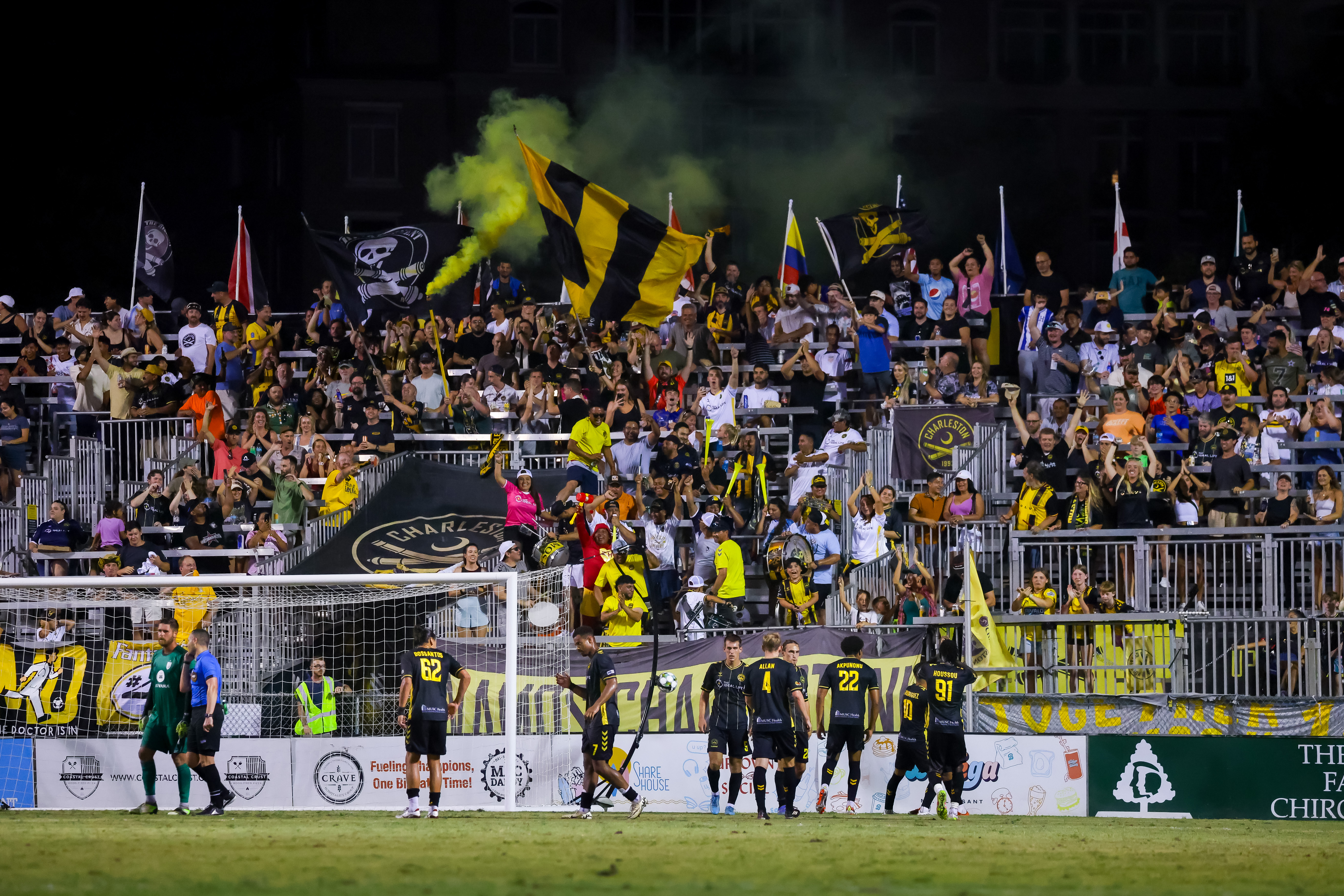 Charleston Battery supporters with smoke flares