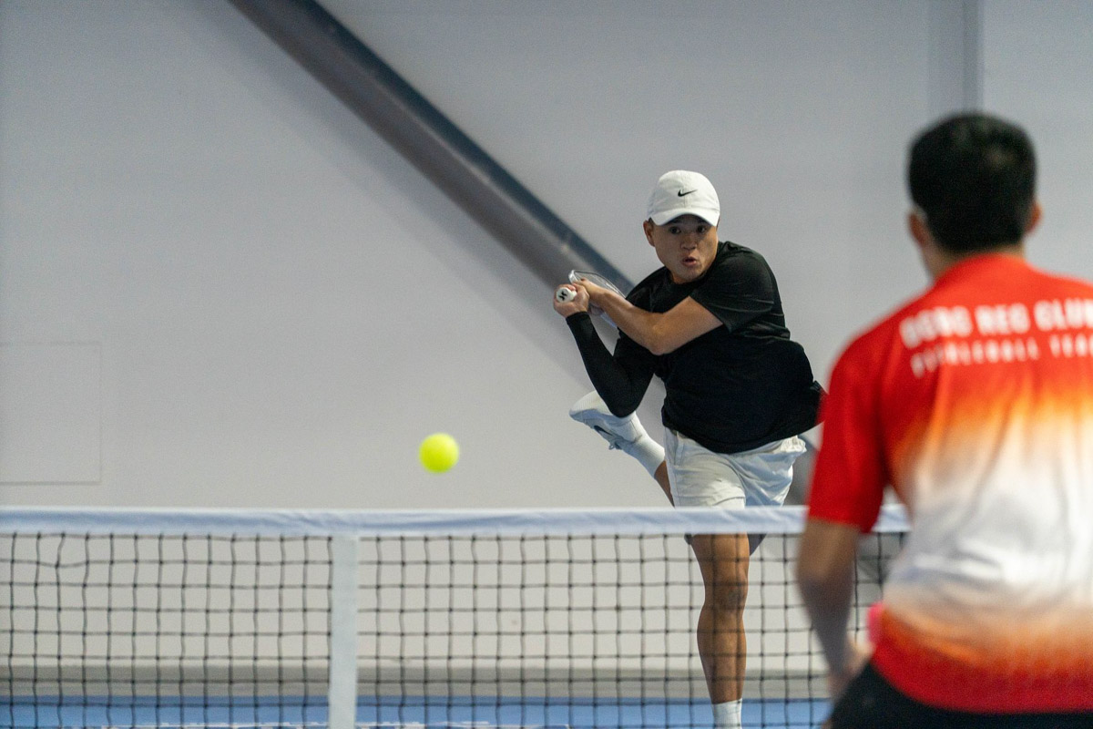 Hitting the backhand.