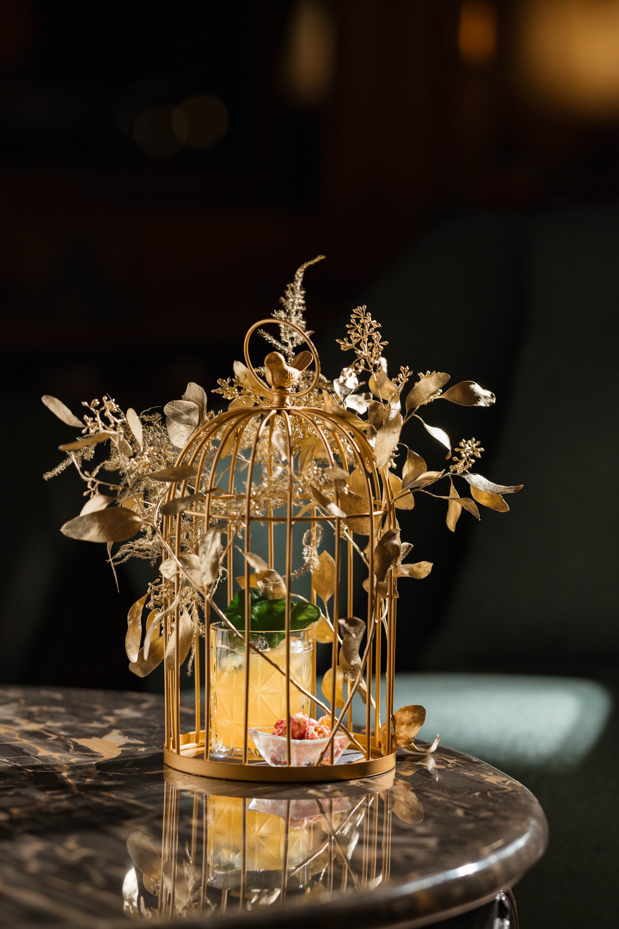 Ornate cocktail presentation at Carlton Hotel St. Moritz