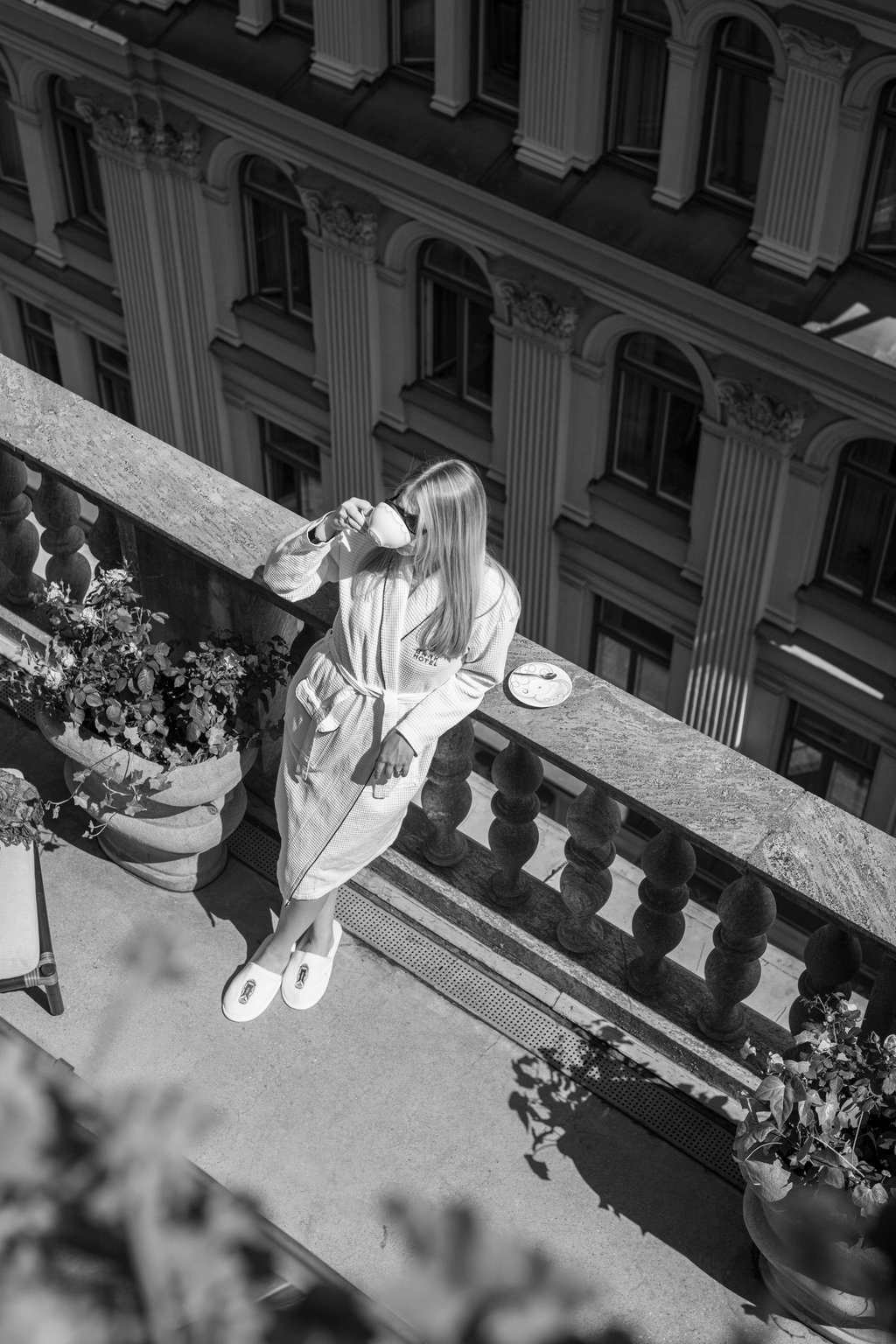 Guest relaxing on a private terrace above Stockholm