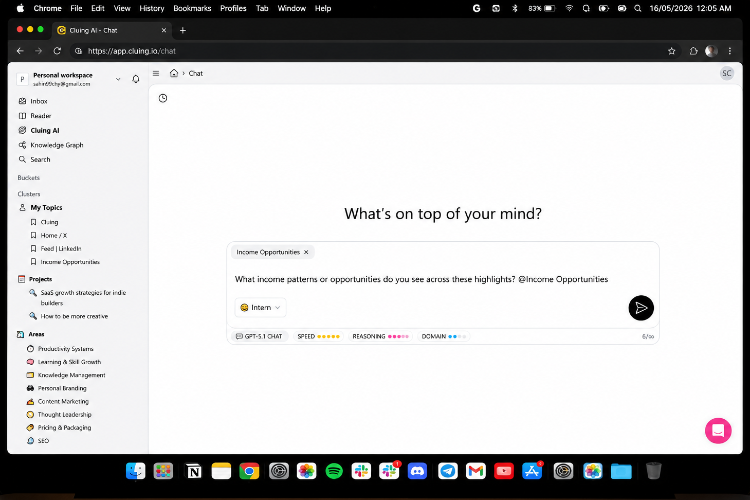 Prompt in Cluing AI asking for income patterns from Income Opportunities topic