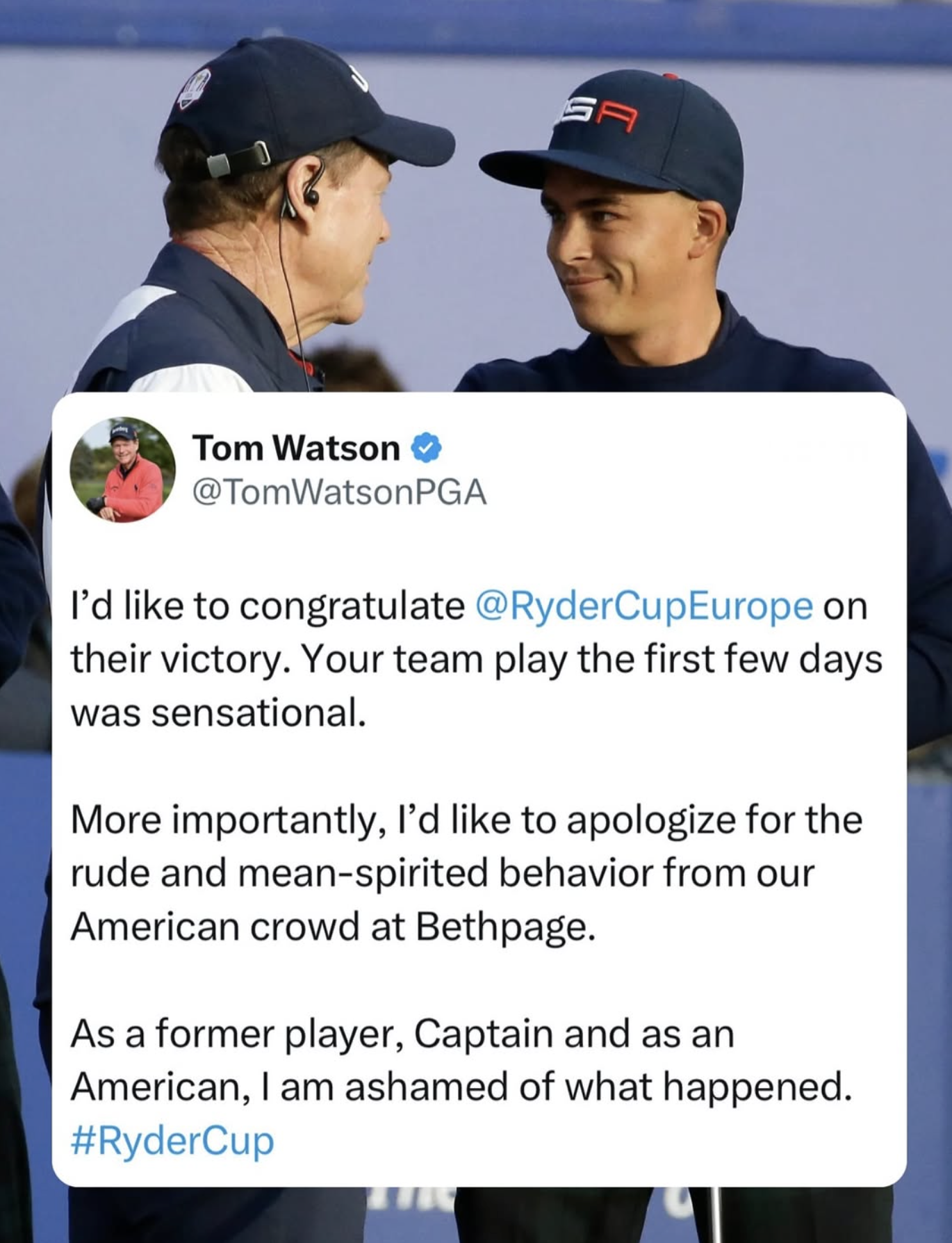 Tom Watson statement after Ryder Cup