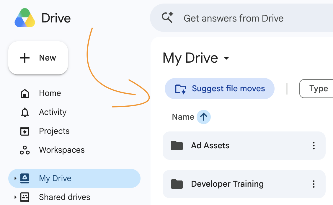 The Suggest File Moves button in Google Drive