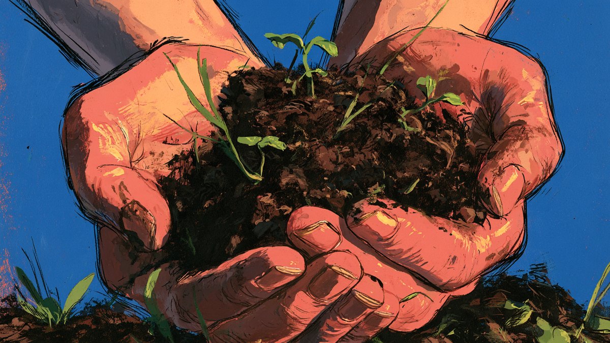 Hands covered in soil while working in a garden