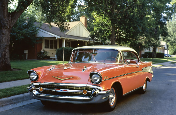 1957 Chevrolet Bel Air Hardtop Sport Coupe in Canyon Coral and India Ivory