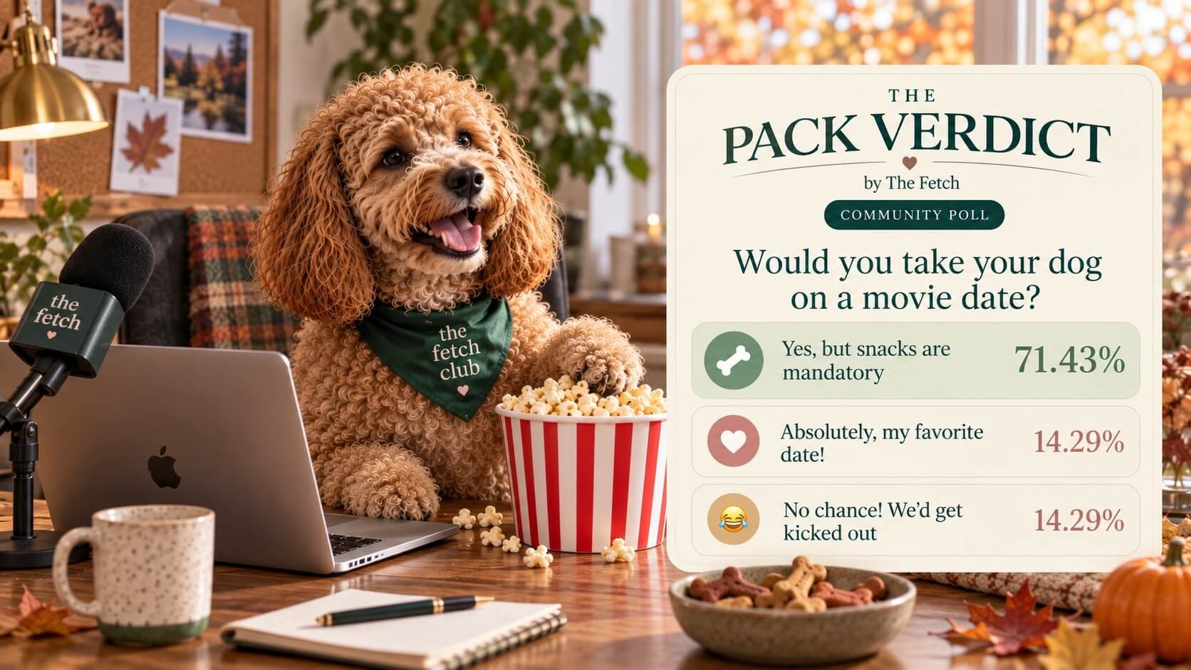 The Pack Has Spoken poll results showing that most readers would take their dog on a movie date, as long as snacks are included