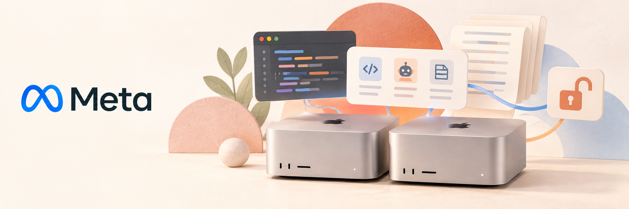 Meta Muse Spark Open banner showing AI coding tools and local computing on two laptops