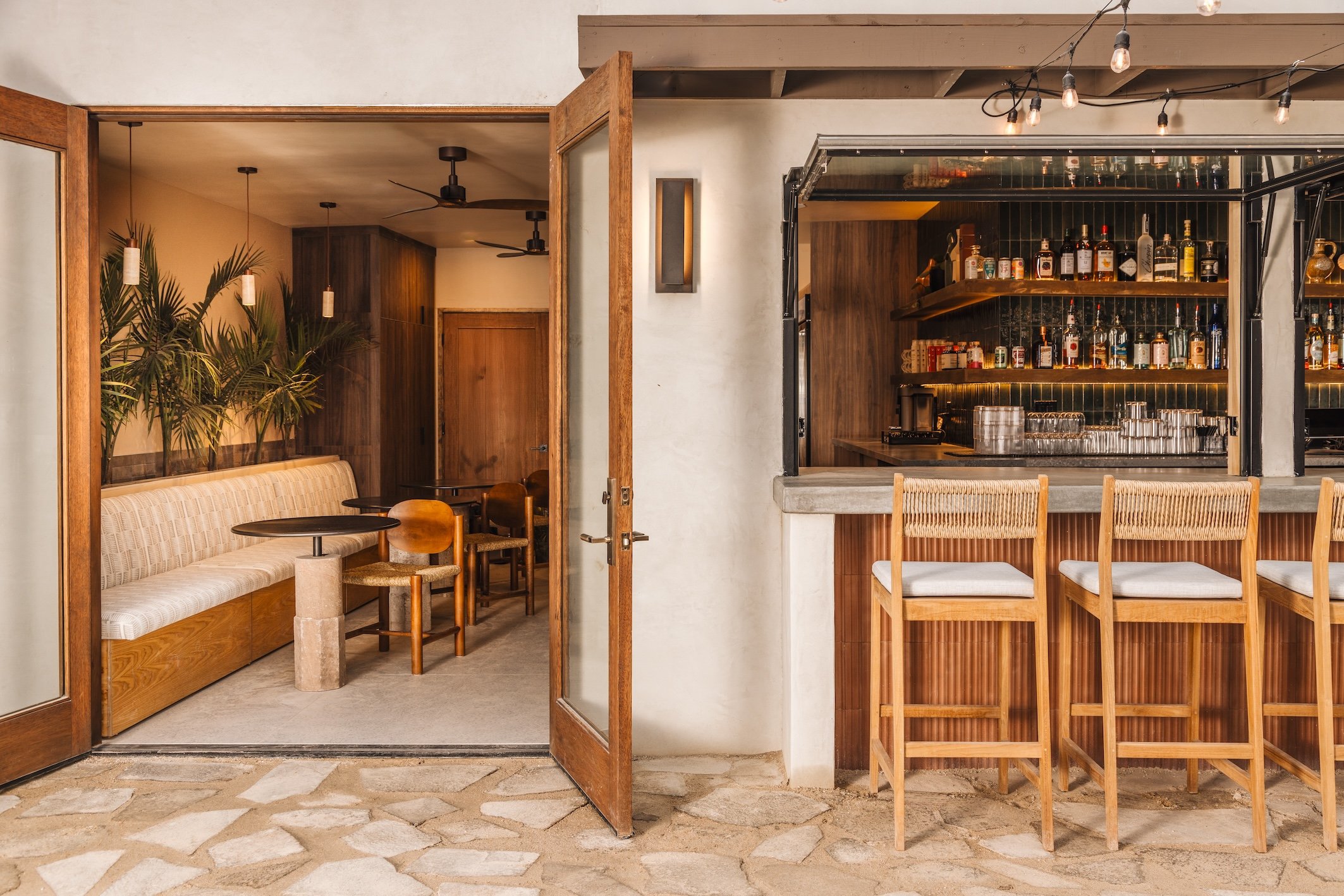 Open bar and banquette seating at Terra Palm Springs