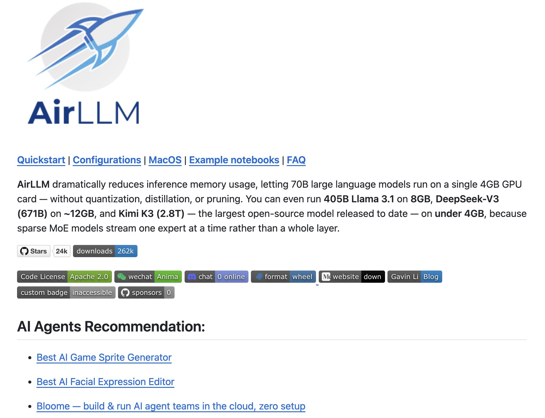 AirLLM open-source inference engine