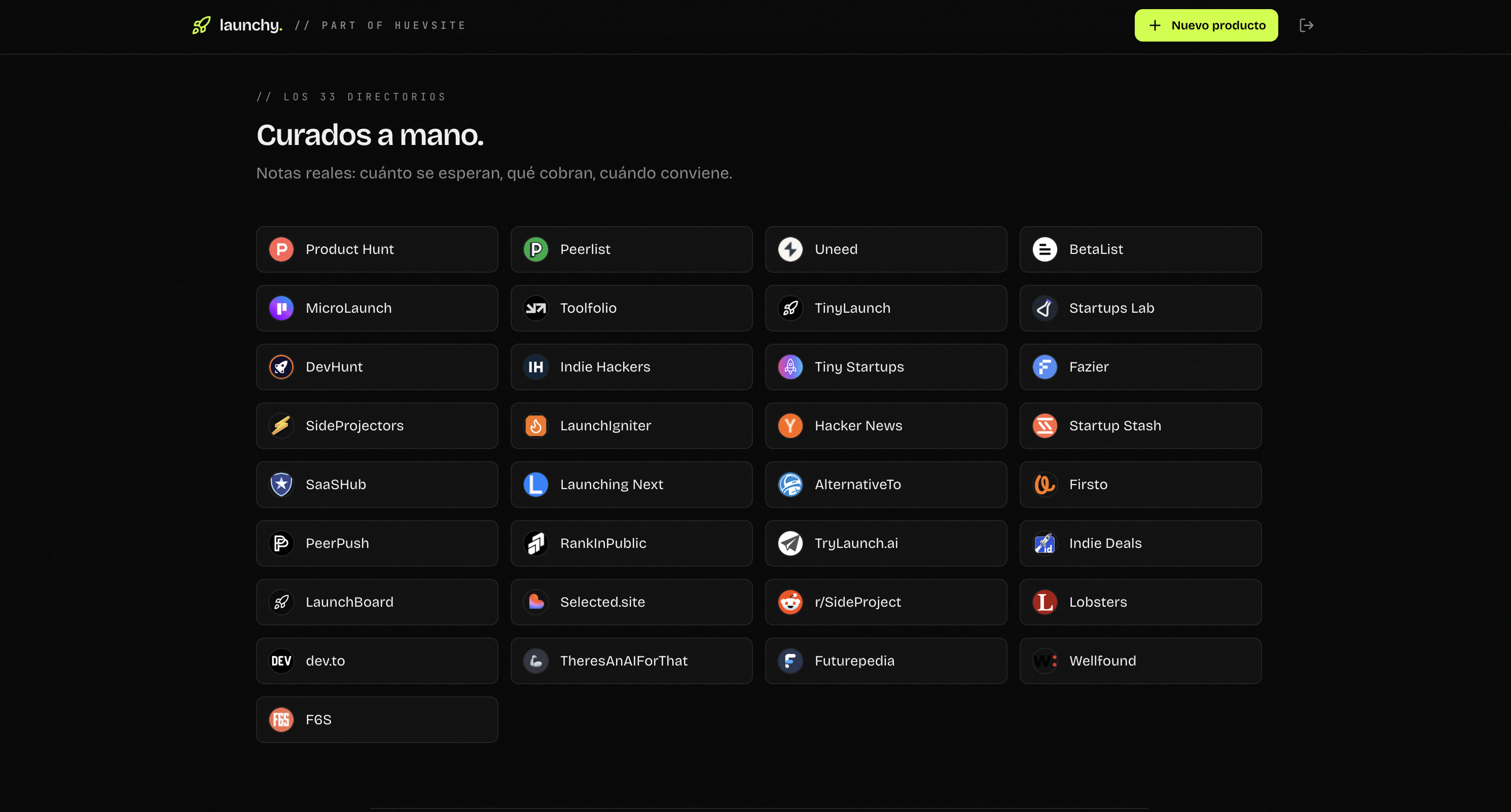 dashboard de launchy con las 30+ plataformas