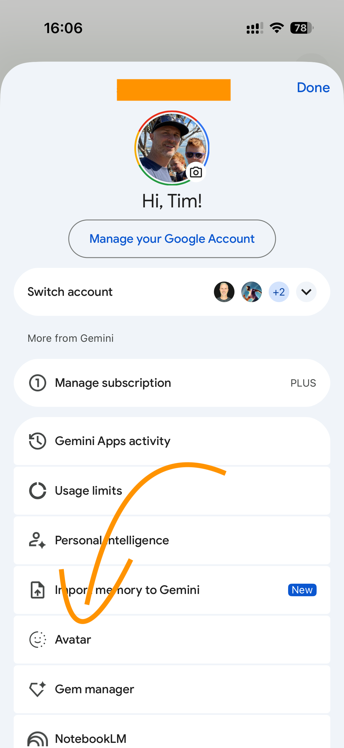 Managing your avatar in Gemini settings